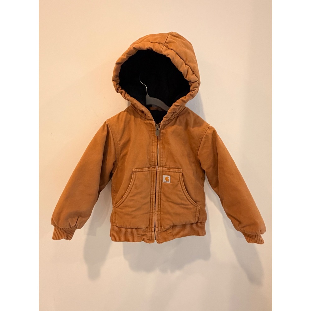 Carhartt Toddler 3T Brown Duck Canvas Quilted Active Jacket Hooded Full Zip